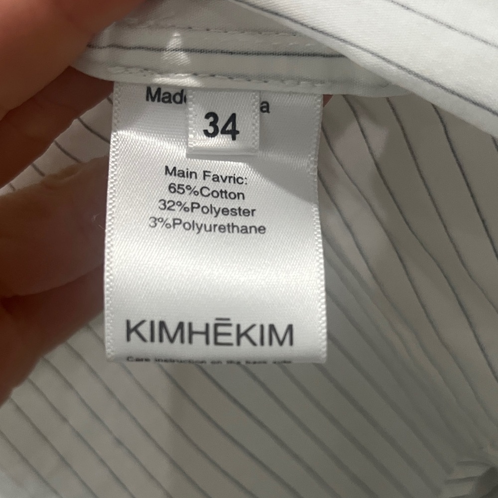 Women's White Pinstripe Button-Down Shirt - Classic Collared Shirt - Picture 3 of 4